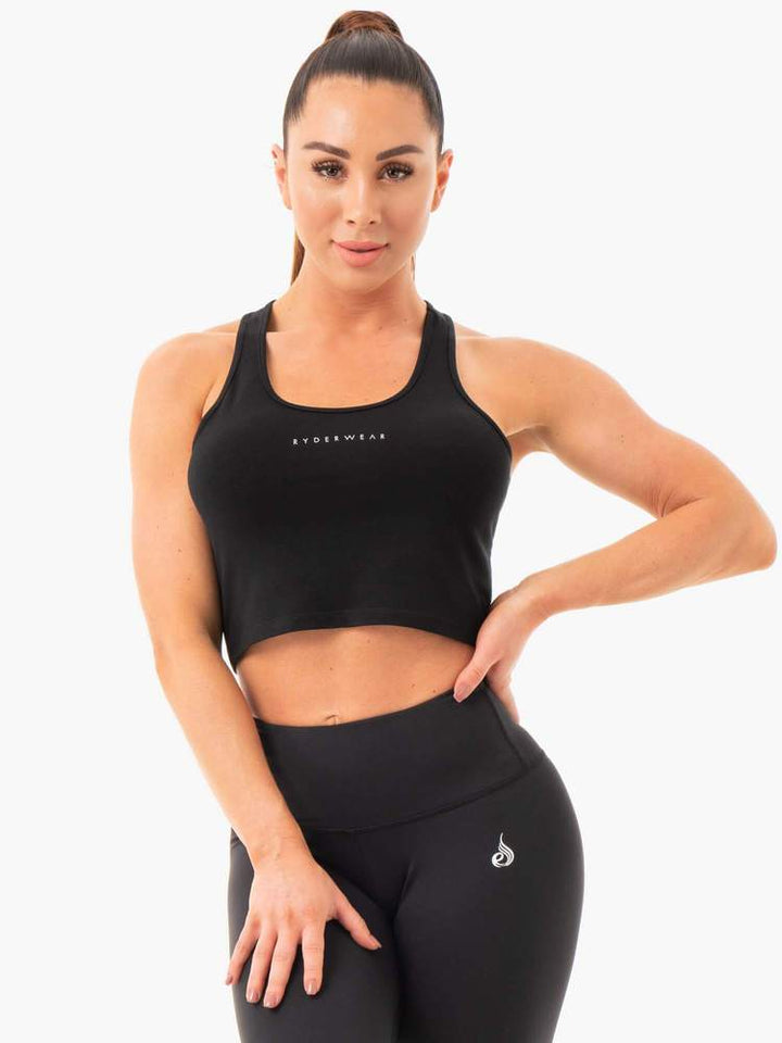 Ryderwear Cropped Racer Back Tank - Black