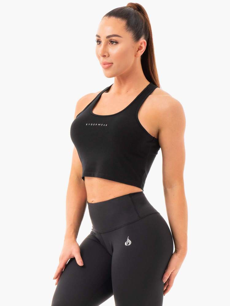 Ryderwear Cropped Racer Back Tank - Black