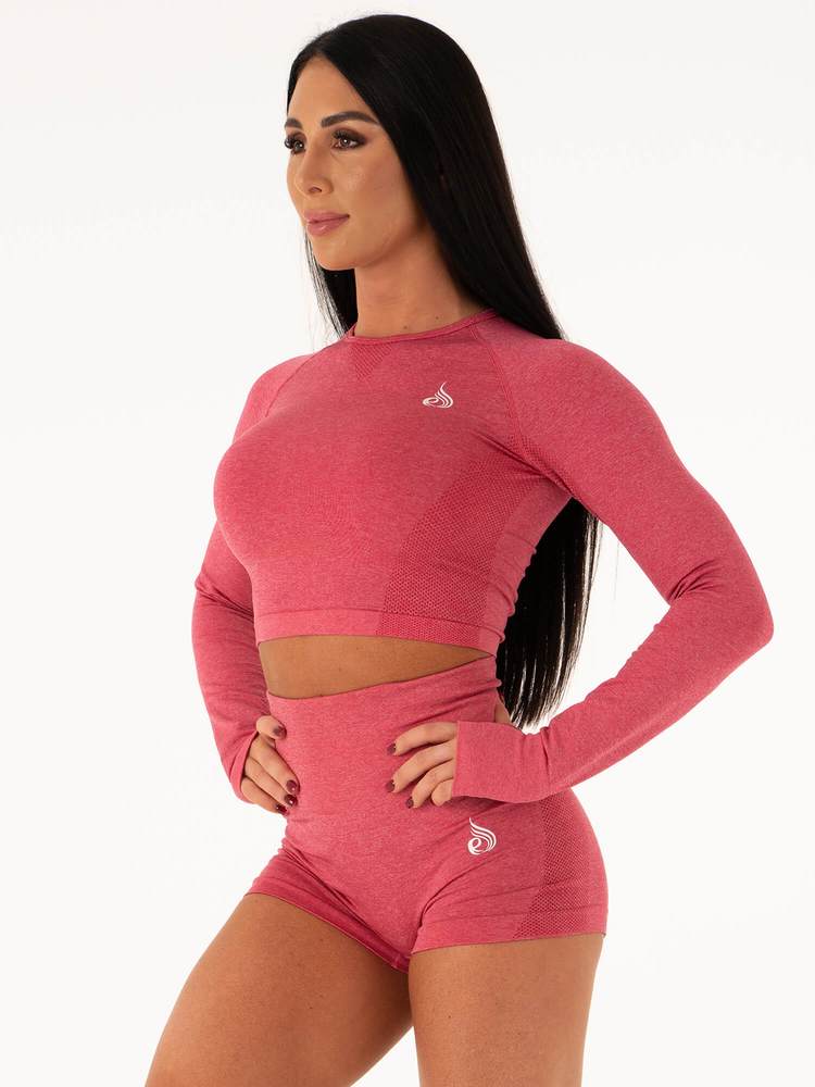 neon pink long sleeve crop top
