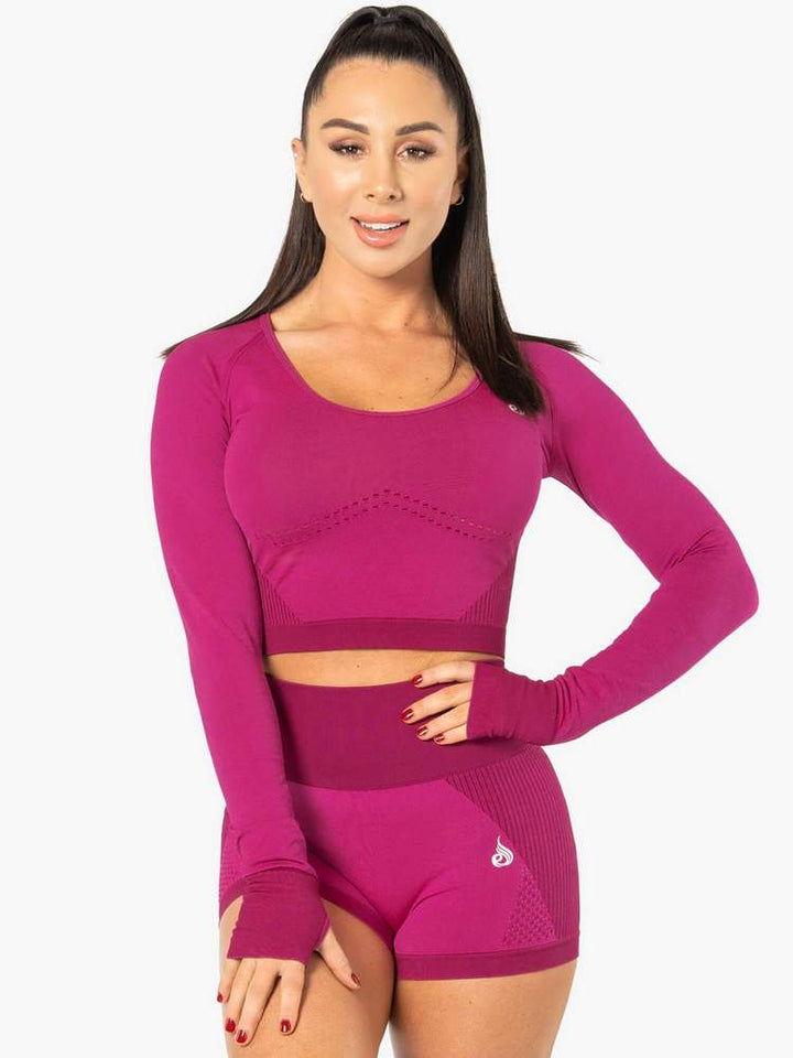 Ryderwear Electra Seamless Long Sleeve Crop - Electric Pink